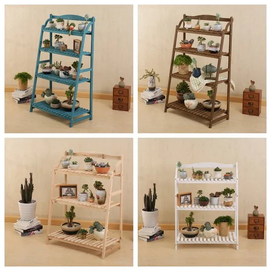 Simple and Modern Four - Layer Solid Wood Flower Rack Storage Rack for Outdoor Succulent Plant Pots