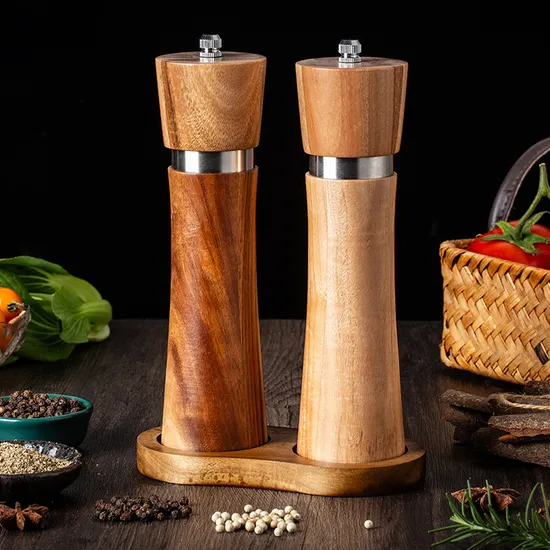 Manual Acacia Wood Pepper Grinder Spice Grinder with Stainless Steel Ring
