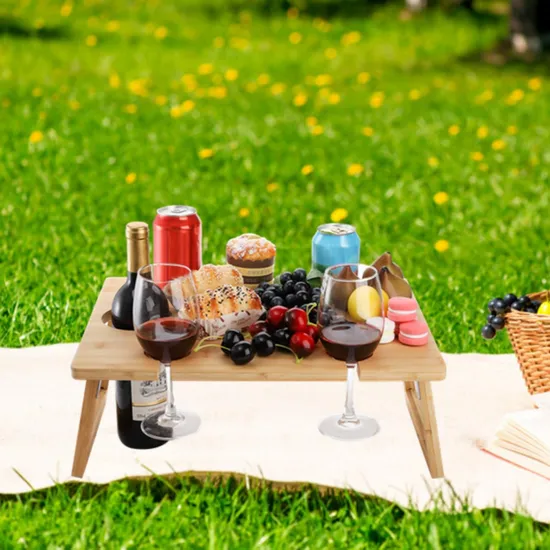 Foldable Rectangle Bamboo Wine Table Picnic Table for Outdoor