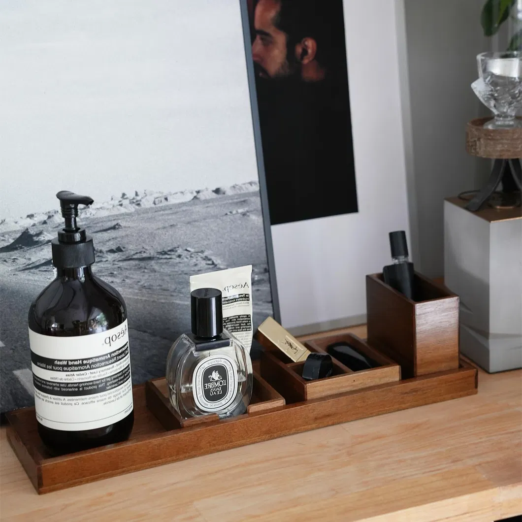 6-Piece Acacia Wood Vanity Tray Set/ Office Desk Organizer and Storage - Holds Small Items