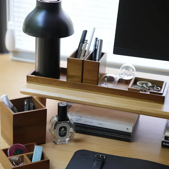 6-Piece Acacia Wood Vanity Tray Set/ Office Desk Organizer and Storage - Holds Small Items