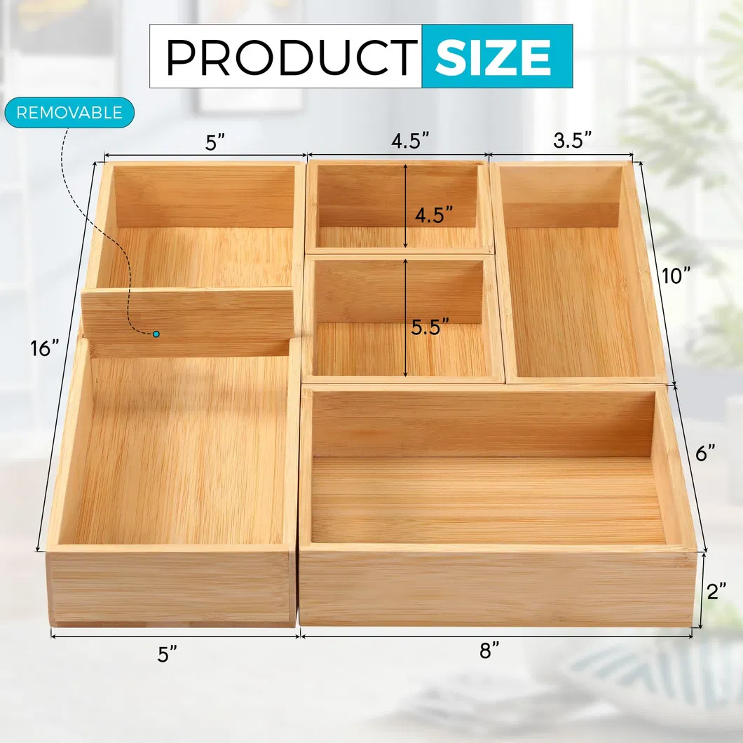 Compact 6-Pack Bamboo Storage Box Set for Bathroom, Office & Tea Storage & Cutlery & Drawer