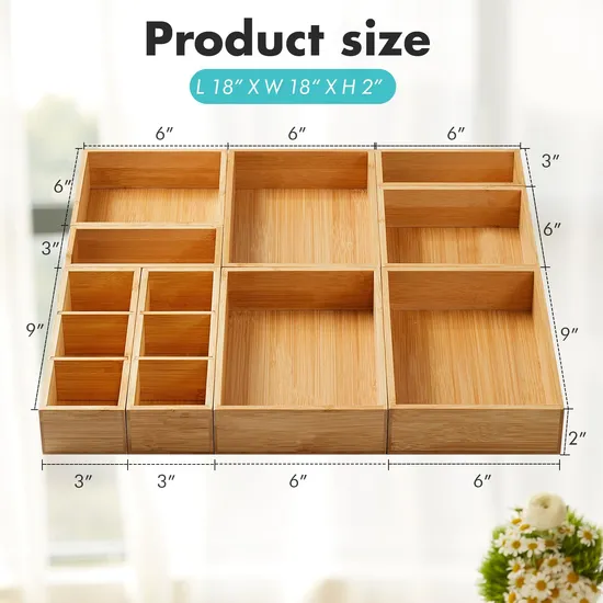 Space - Saving 8 - Pack Bamboo Storage Organizers Set Box Set for Bathroom, Kitchen & Office Drawers