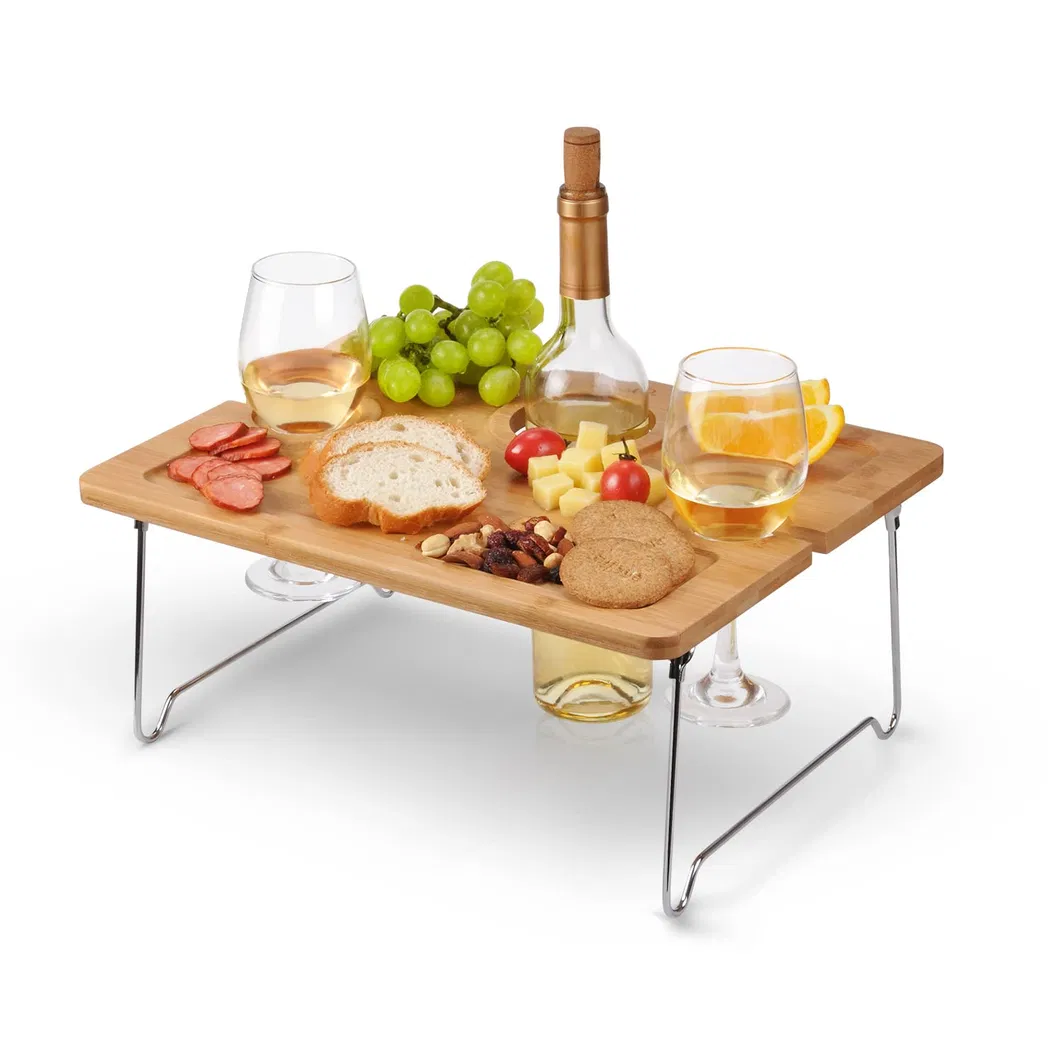 Outdoor Portable Bamboo Beach Snack Tray Wine Picnic Table for Camping