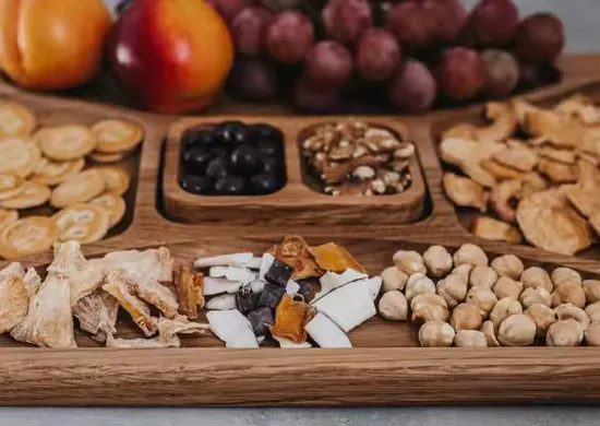 19X11.5 Inch Large Divided Wood Charcuterie Board Snack Plates Serving Tray with Handles for Party