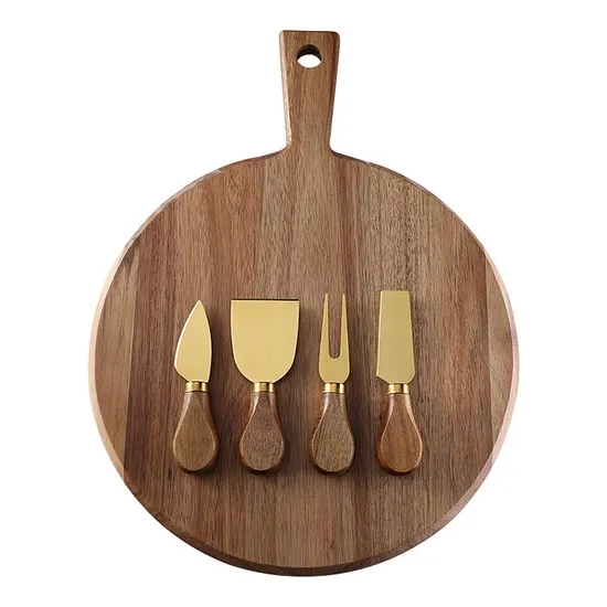 Woonden Cheese Board Charcuterie Board Set with 4 Knives and Handle