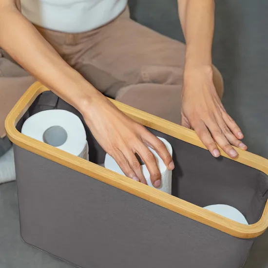 Water-Proof Grey Color Toilet Paper Holder with Bamboo Lid