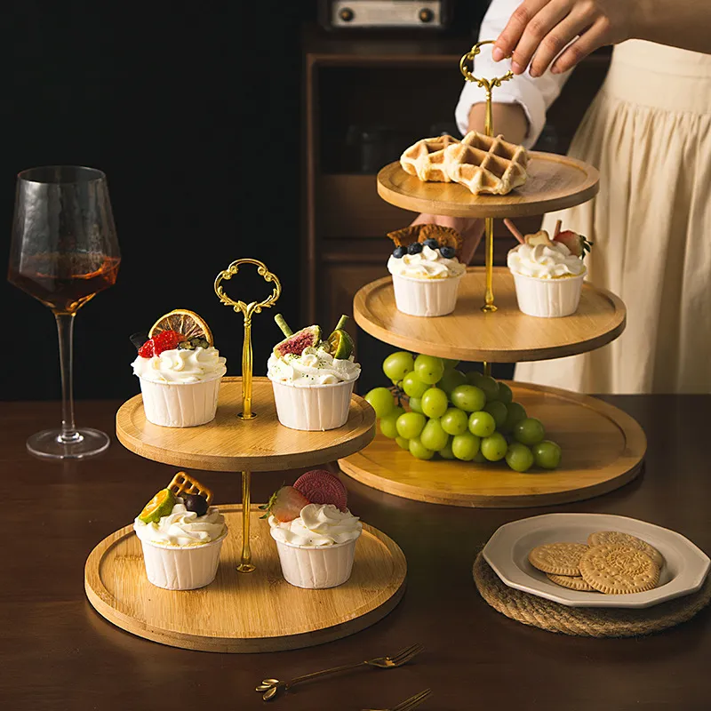 Space-Saving 3-Tier Bamboo Cake Stand with Detachable Legs for Traveling Bakers