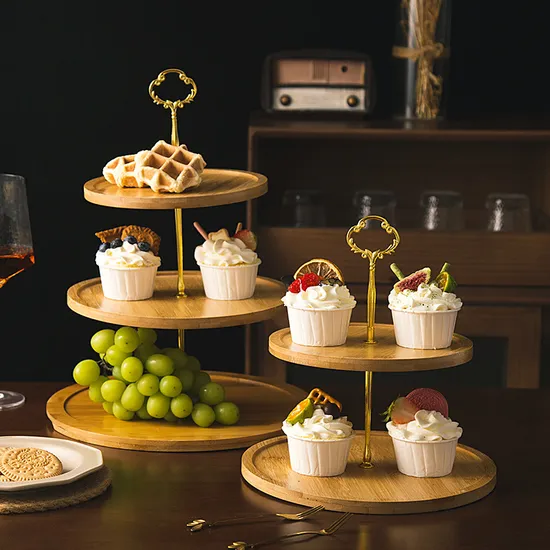 Space-Saving 3-Tier Bamboo Cake Stand with Detachable Legs for Traveling Bakers