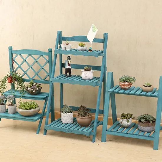 Foldable Five - Layer Step - Type Storage Rack Solid Wood Flower Rack for Succulent Plants