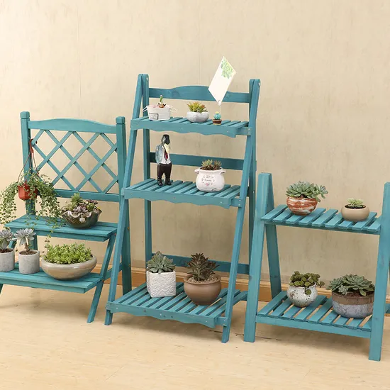 Foldable Five - Layer Step - Type Storage Rack Solid Wood Flower Rack for Succulent Plants