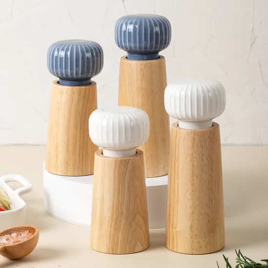 Nordic Danish Ceramic and Beech Wood Pepper Grinder Salt Grinding Bottle Pepper Mill