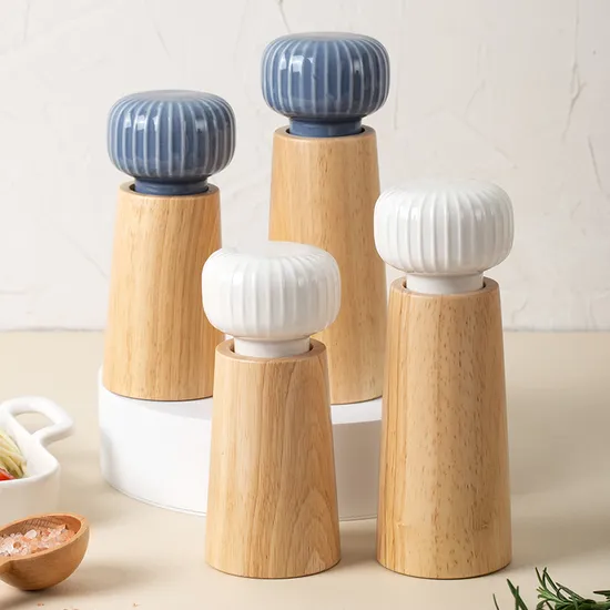 Nordic Danish Ceramic and Beech Wood Pepper Grinder Salt Grinding Bottle Pepper Mill