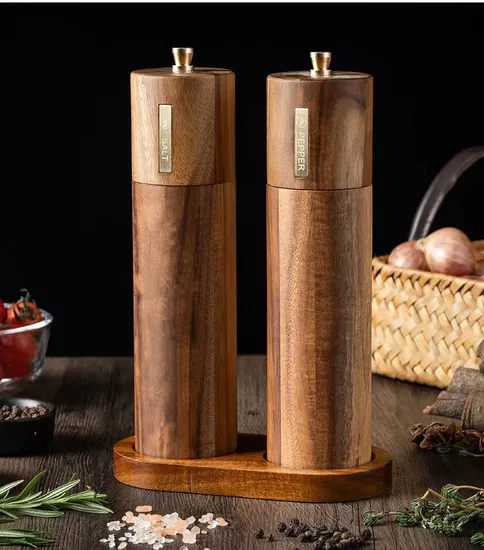 Acacia Wood Manual Pepper Grinder Set for Grinding Spice and Salt