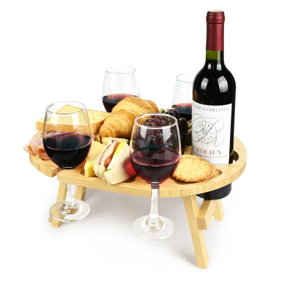 Durable Waterproof Bamboo Camping Table Wine Picnic Table for Family Trips