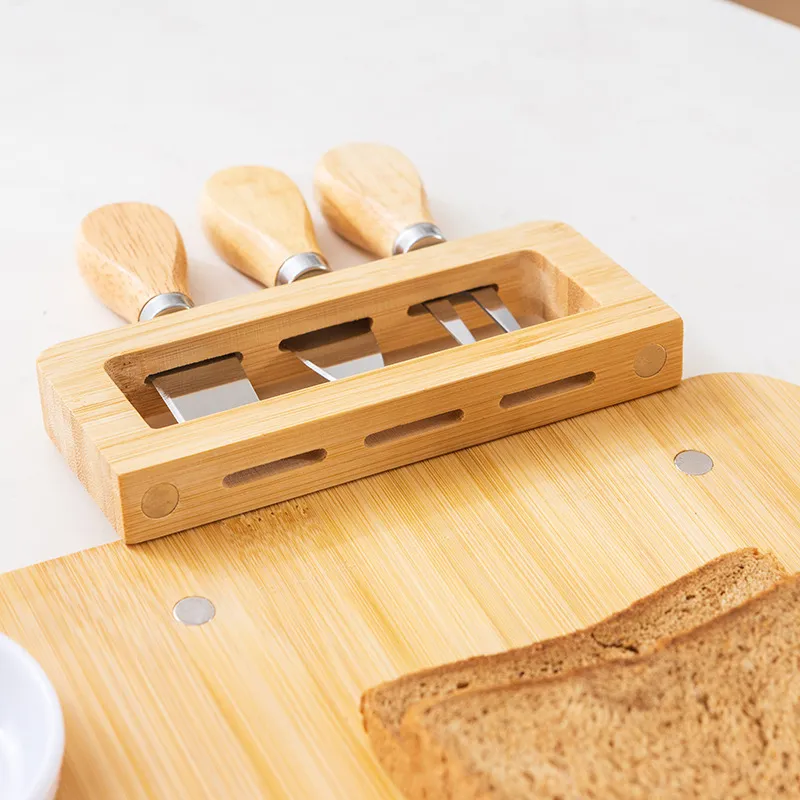 Hot Selling Large Bamboo Cheese Board with knives Set and Knife Holder