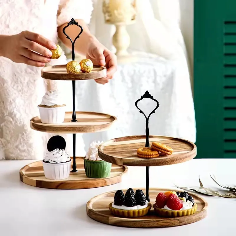 Removable 3-Tier Bamboo Cake Stand with Non-Slip Base for Professional Pastry Display