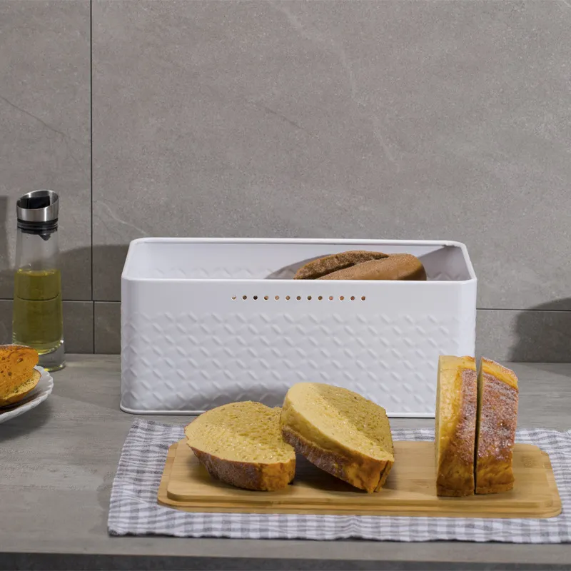 Rectangle Metal Bread Bin Bread Box Bread Holder Bread Storage Container with Wood Lid Grid