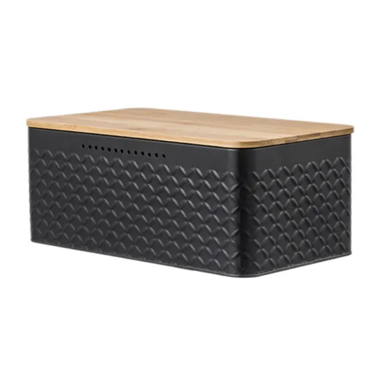 Rectangle Metal Bread Bin Bread Box Bread Holder Bread Storage Container with Wood Lid Grid