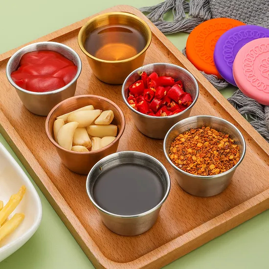 6 PCS Stainless Steel Condiment Cup with Silicone Lid for Lunch Box Picnic Travel Work