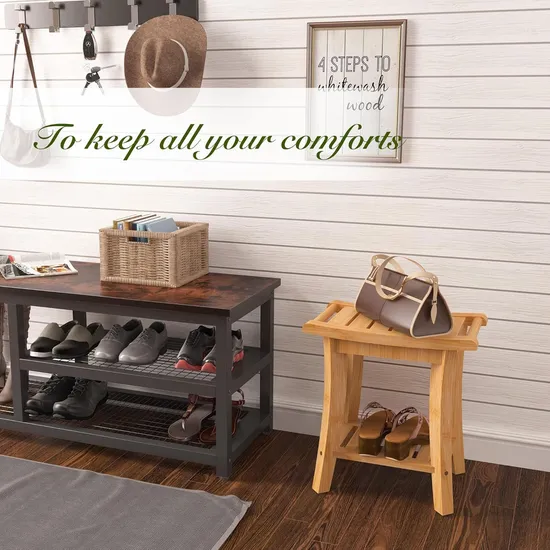 Household Bamboo Bathroom Shower Bench with Towel Hange