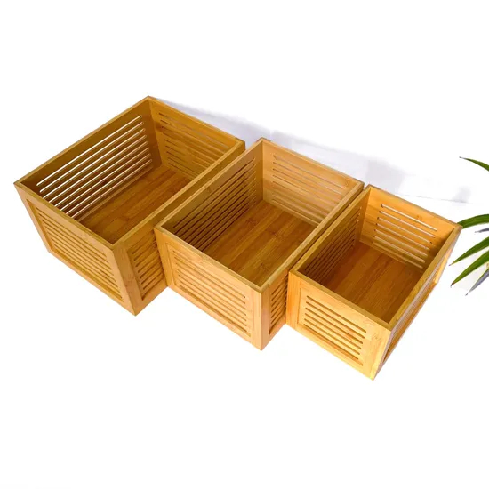 Custom Multi-Functional Hollowed-out Bamboo Storage Basket Set for Household Sundries /Fruits / Vegetables.