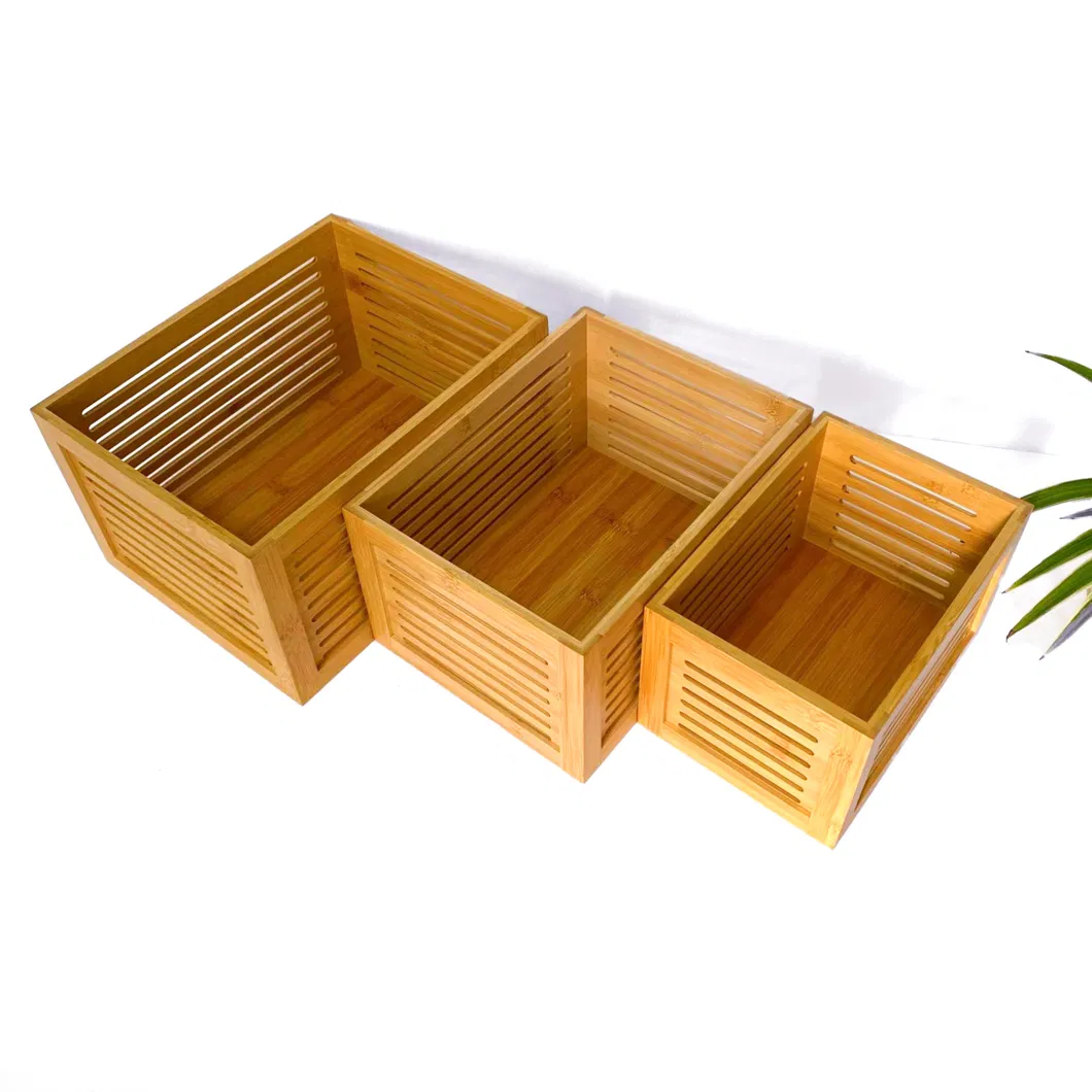 Custom Multi-Functional Hollowed-out Bamboo Storage Basket Set for Household Sundries /Fruits / Vegetables.