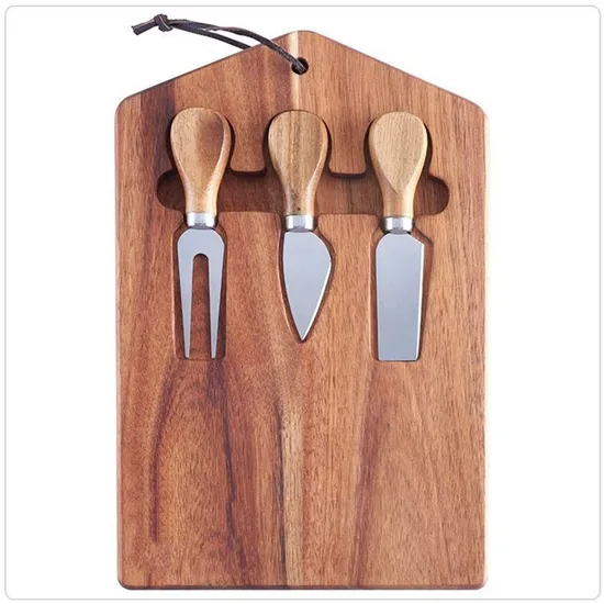 Reversible Rectangle Bamboo Cutting Board Cheese Board with Knives for Kitchen