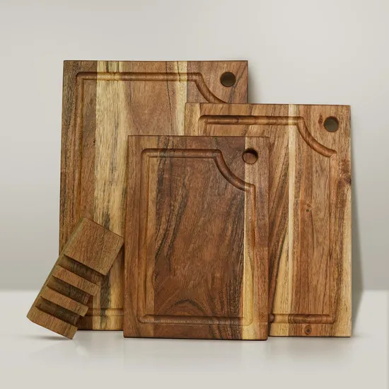 Organic 3-Piece Acacia Cutting Board Set with Juice Groove