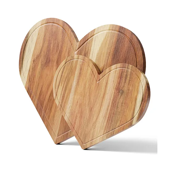 Heart Shape Acacia Wood Cutting Board Serving Board Set of 2