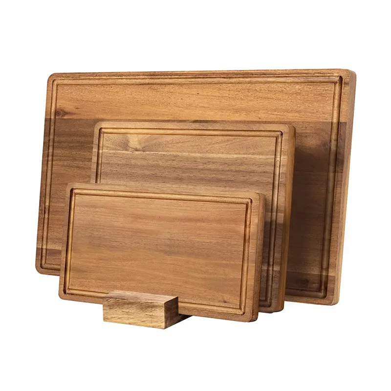 Rectangle Acacia Wood Kitchen Chopping Block Set with Holder