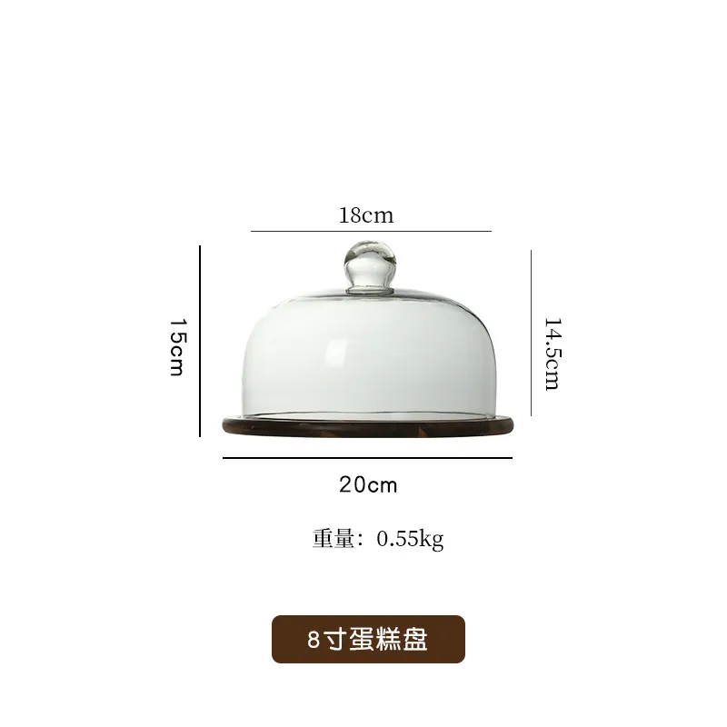 Fujian Factory Manufacture Round Acacia Wood Cake Stand with Glass Dome