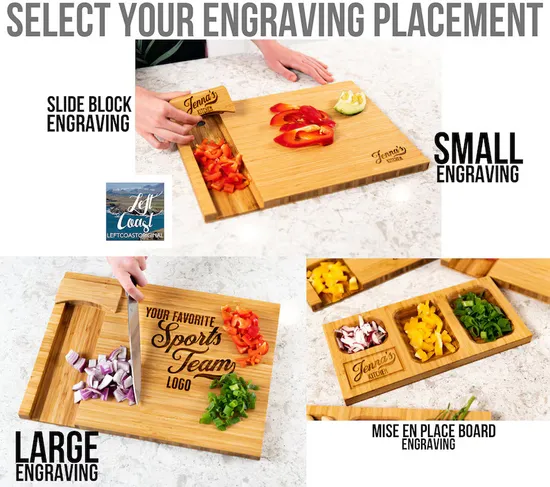 Organic Personalized Bamboo Serving Tray Charcuterie Board with Wine Glass