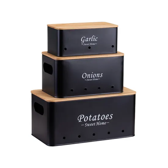 Metal Potato Onion Garlic Storage Canisters Set of 3 for Keeping Vegetables Fresh Longer