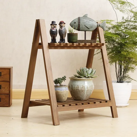 2 Tier Folding Ladder Design Wooden Plant Stand Garden Wooden Flower Pot Display