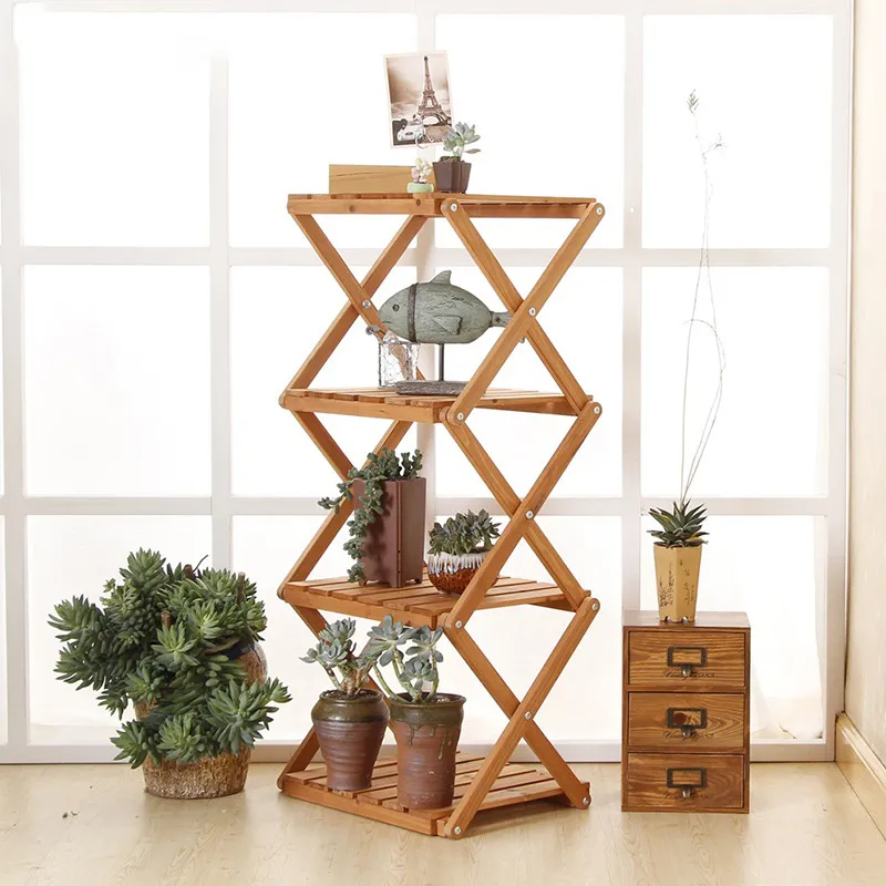 4 Tier Foldable Wooden Plant Stand Pot Shelf Outdoor Flower Storage Rack