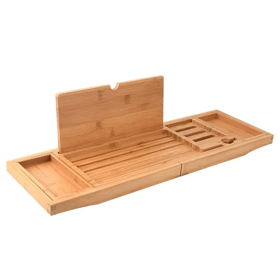 Bamboo Bathtub Rack Wine Book Tablet Phone Soap Holder