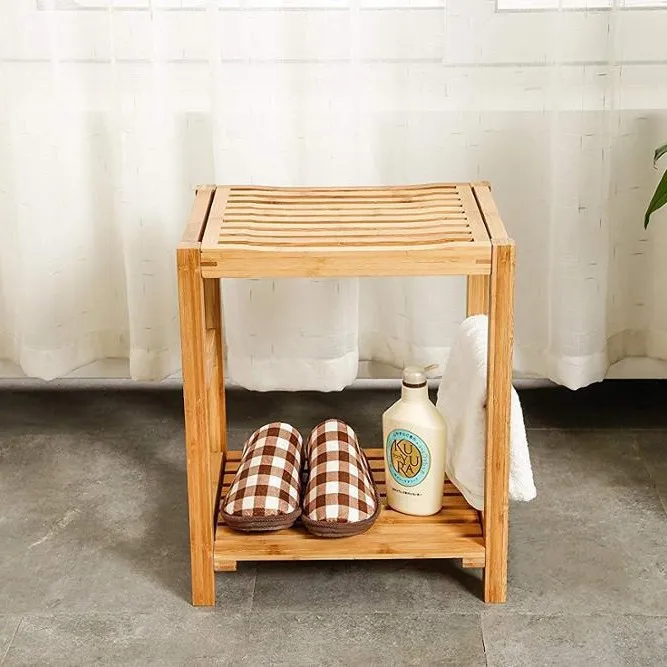 Waterproof Bamboo Bathroom Storage Stool Bath Stool Shoe-Changing Stool