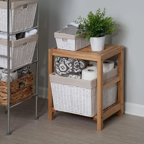 Waterproof Bamboo Bathroom Storage Stool Bath Stool Shoe-Changing Stool