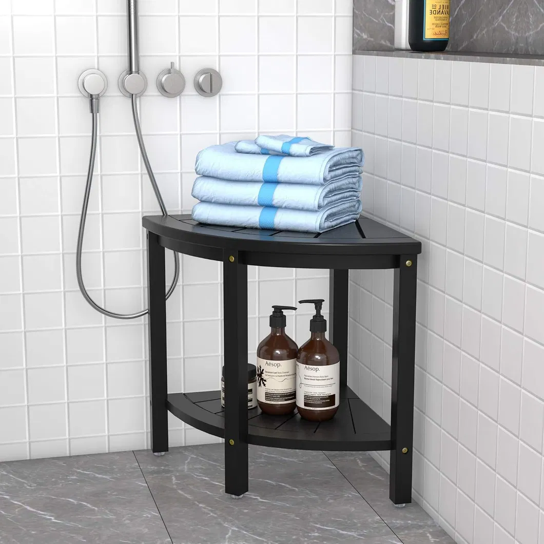 Luxury Black Color Bamboo Corner Shower Stool Bathroom Storage Stool