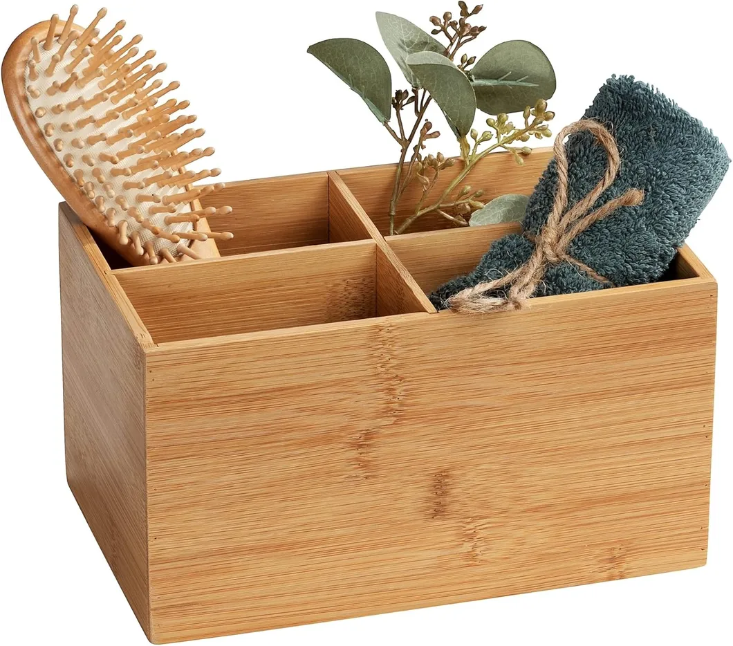 Bamboo Organizer Box with 3 Compartments - Storage Box, Bathroom Basket