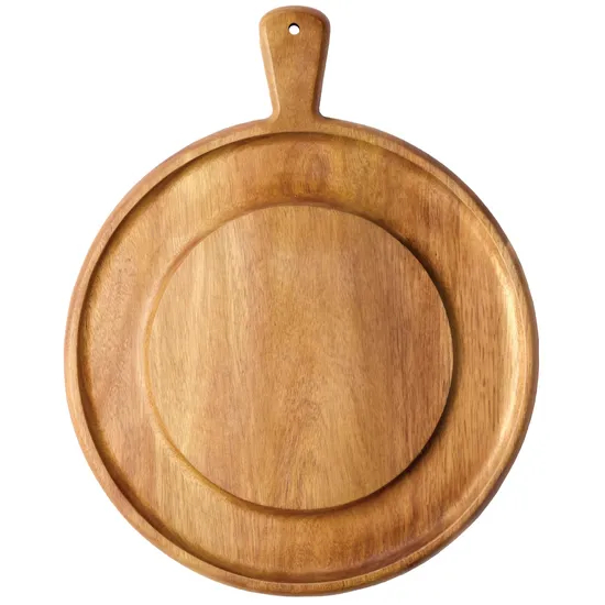 Round Acacia Wood Charcuterie Board Cheese Board with Handle