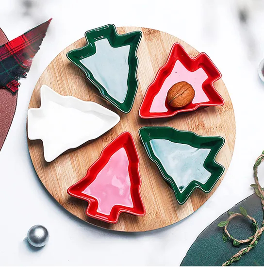 Elegant 5-Piece Christmas Tree Ceramic Chip and DIP Set