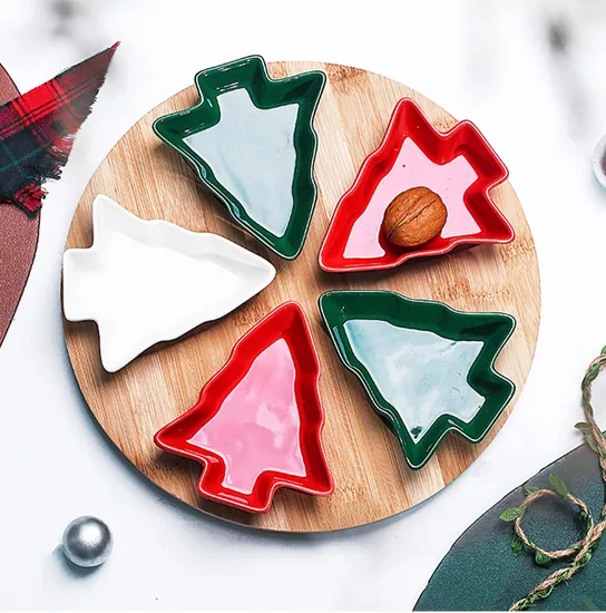Elegant 5-Piece Christmas Tree Ceramic Chip and DIP Set