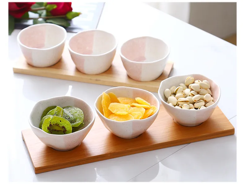 Stylish Ceramic Snack Plate Set with Wooden Serving Tray