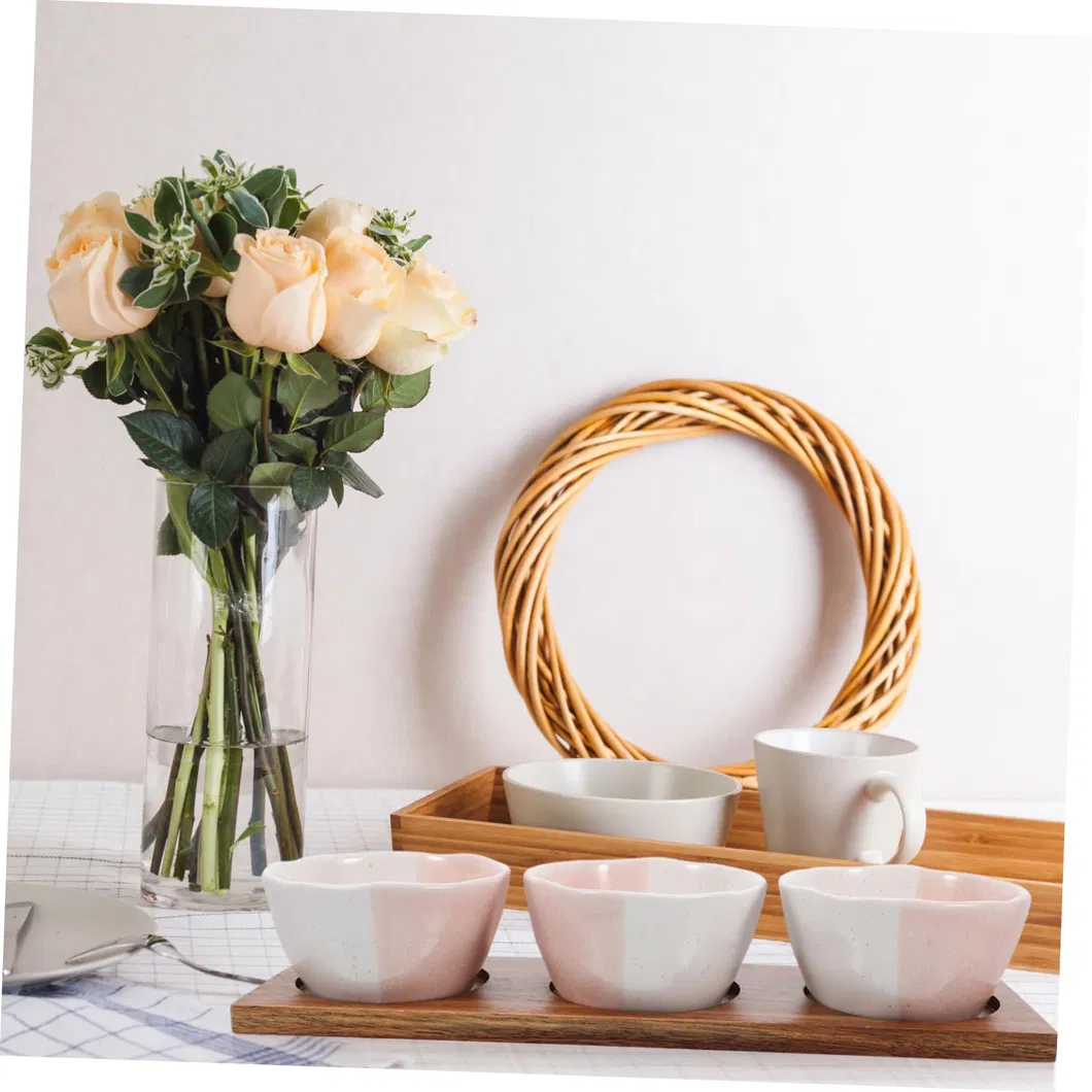 Stylish Ceramic Snack Serving Bowl Set with Wooden Tray for Fruit, Snacks & Desserts