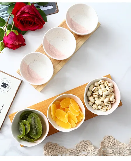 Stylish Ceramic Snack Plate Set with Wooden Serving Tray