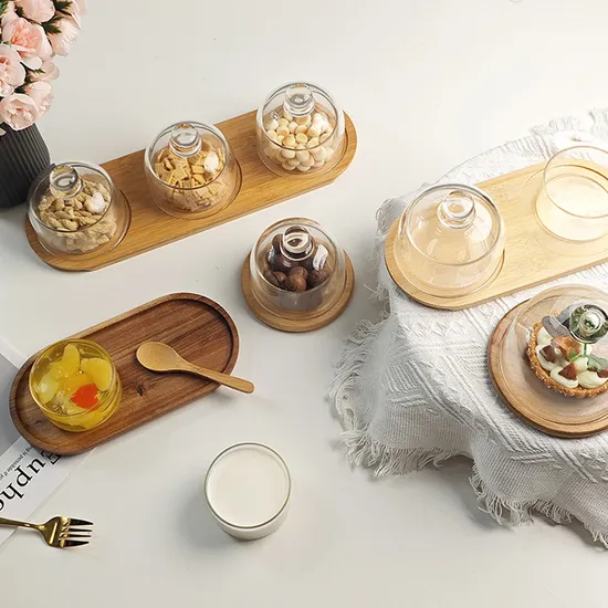 Small 5 Inch Bamboo Butter Dish Dessert Tray with Lid From Fujian Factory