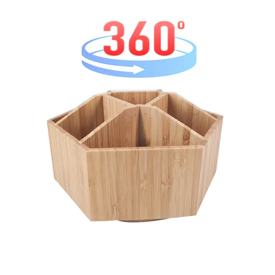 Rotating Bamboo Desk Organizer Art Supply Caddy Holds Marker Pen Brush Storage Box for Office School