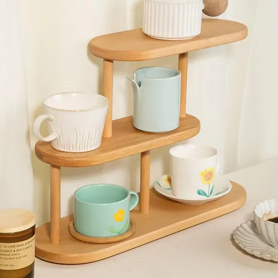 Multifunctional 3 Layer Solid Wood Storage Shelf Desktop Cosmetics Storage Shelf